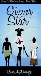 Picture of book cover of Ginger Star with three people with the blue blackground.